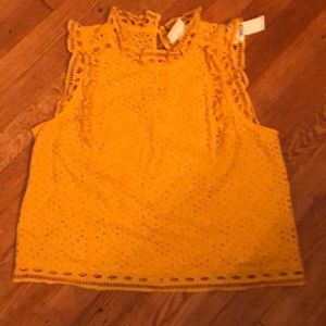Anthropologie yellow eyelet top. Size 6. NWT